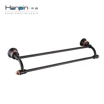 

Black Copper Towel Bars 60cm Double Towel Bar With Antique Spiral Base Finish Towel Holder Wall Mount Bathroom Accessories Ue10