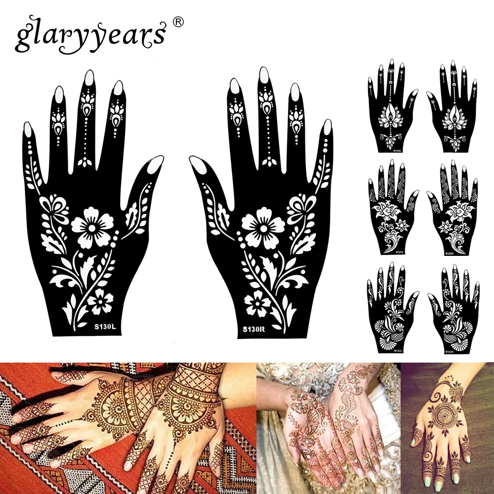 15 Desain 1 Pair Tangan Mehndi Henna Bunga Lace Tattoo Airbrush