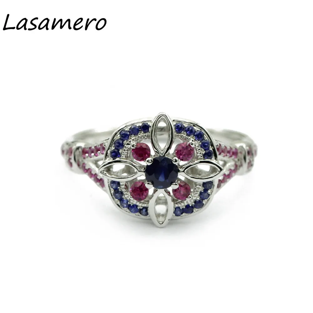 

LASAMERO Rings for Women 0.16CT Round Cut Natural Sapphire Rings 925 Silver Engagement Wedding Rings
