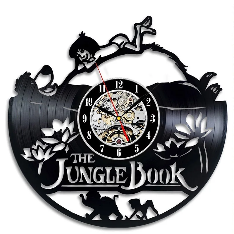 The Jungle Book Theme CD Record Clock Creative Vinyl LP Hanging Wall Clock Hollow Home Decor Antique Kids Room LED Wall Clock