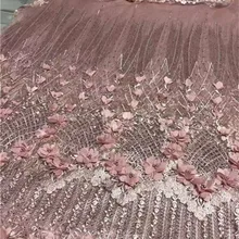 Африканская вышитая бисером кружевная ткань высокое качество кружева вина свадебный 3D цветок кружевная ткань нигерийский Тюль Сетка кружевная ткань материал