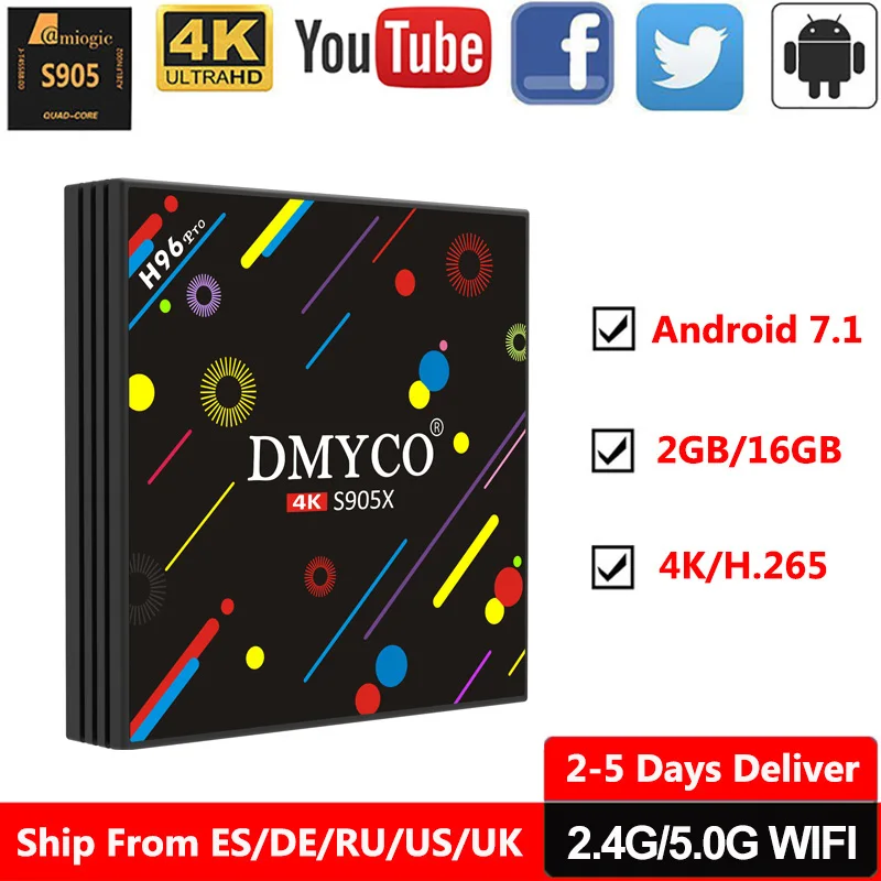 

android tv box H96 Pro android 7.1 OS 2GB RAM 16GB ROM S905X Quad Core TV Streamer Receiver Youtube 2.4G/5G WIFI 4K Media Player