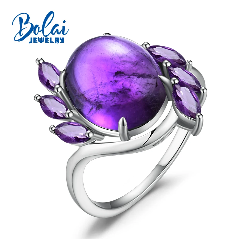 

bolai, Fashion special ring with natural african amethyst gemstone in 925 sterling silver fine jewelry for lady best gift.