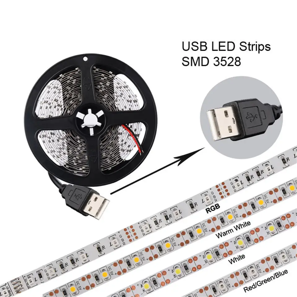 3528 RGB 5v usb меняющая цвет полоса 50 см 1 м 2 м 3 м 4 м 5 м Рождественское украшение для ТВ ПК фоновое освещение с пультом дистанционного управления