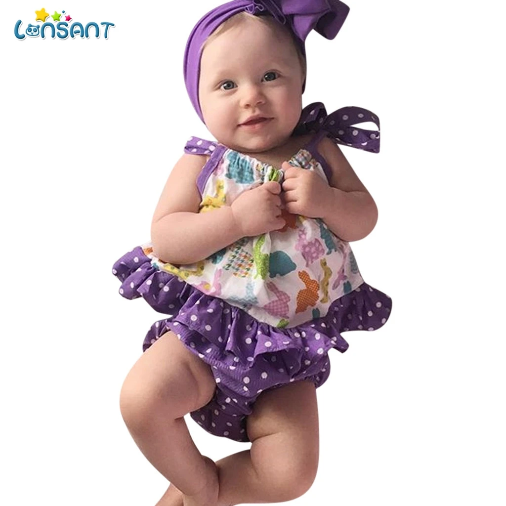 

LONSANT 2019 3pcs Baby Set Summer Infant Baby Girl Clothes Set Vest Top+Dot Shorts With Headband Baby Girl Outfit 0-24M N30