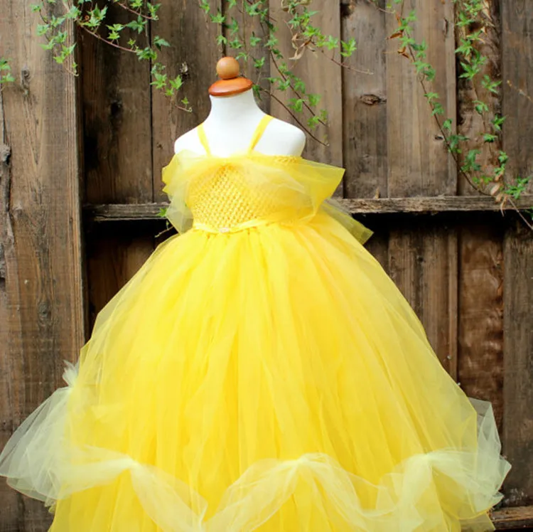 Платье-пачка принцессы Белль Вечерние Платья с цветочным узором для девочек желтый Детский костюм для косплея - Цвет: Style 1