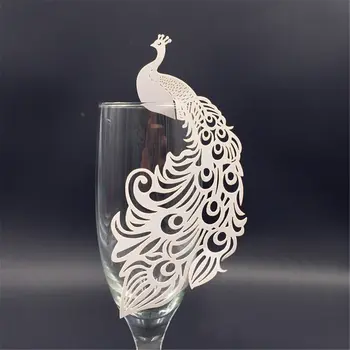 

Laser Peacock Cut Pearlescent Papers Card Escort Card Cup Card Wine Glass Card Phoenix Wedding Decoration Wedding Favors 50 Pcs