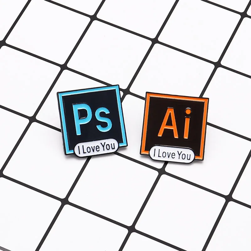 Фотошоп значки PS AI эмаль булавки Illustrator I Love You броши на заказ пастельные Броши