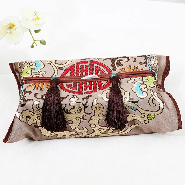 High Density Dragon Silk Satin Removable Tissue Box Cover Chinese High Density Dragon Silk Satin Removable Tissue Box Cover Chinese Rectangular End Damask Decorative Kleenex
