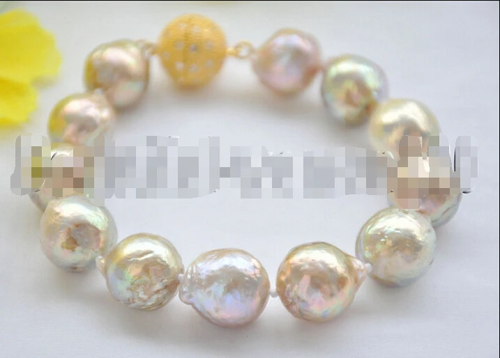 

Z7142 15mm PEACOCK-LAVENDER ALMOST ROUND Edison KESHI PEARL BRACELET 8inchNoble style Natural Fine jewe Fast SHIPPING