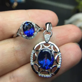 

KJJEAXCMY Fine jewelry, Multicolored jewelry 925 silver inlay color Topaz Blue Tanzanite Gemstone Pendant ring set