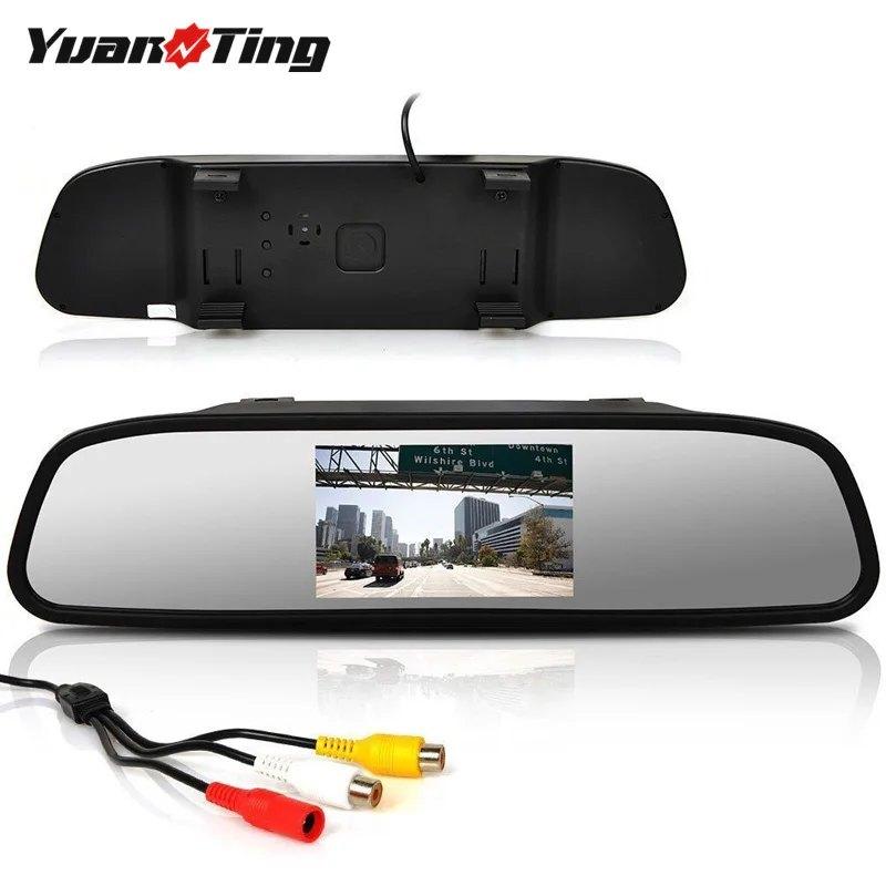 

YuanTing Universal Car Auto 4.3 inch LCD Rear View Mirror Monitor Display 2 Ways RCA AV Input For Front Bakcup Parking Camera
