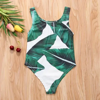 

2018 Women Mom Kid Baby One Piece Swimsuit Swimwear Palm Tree Leaf Print Family Matching Bathing Suit