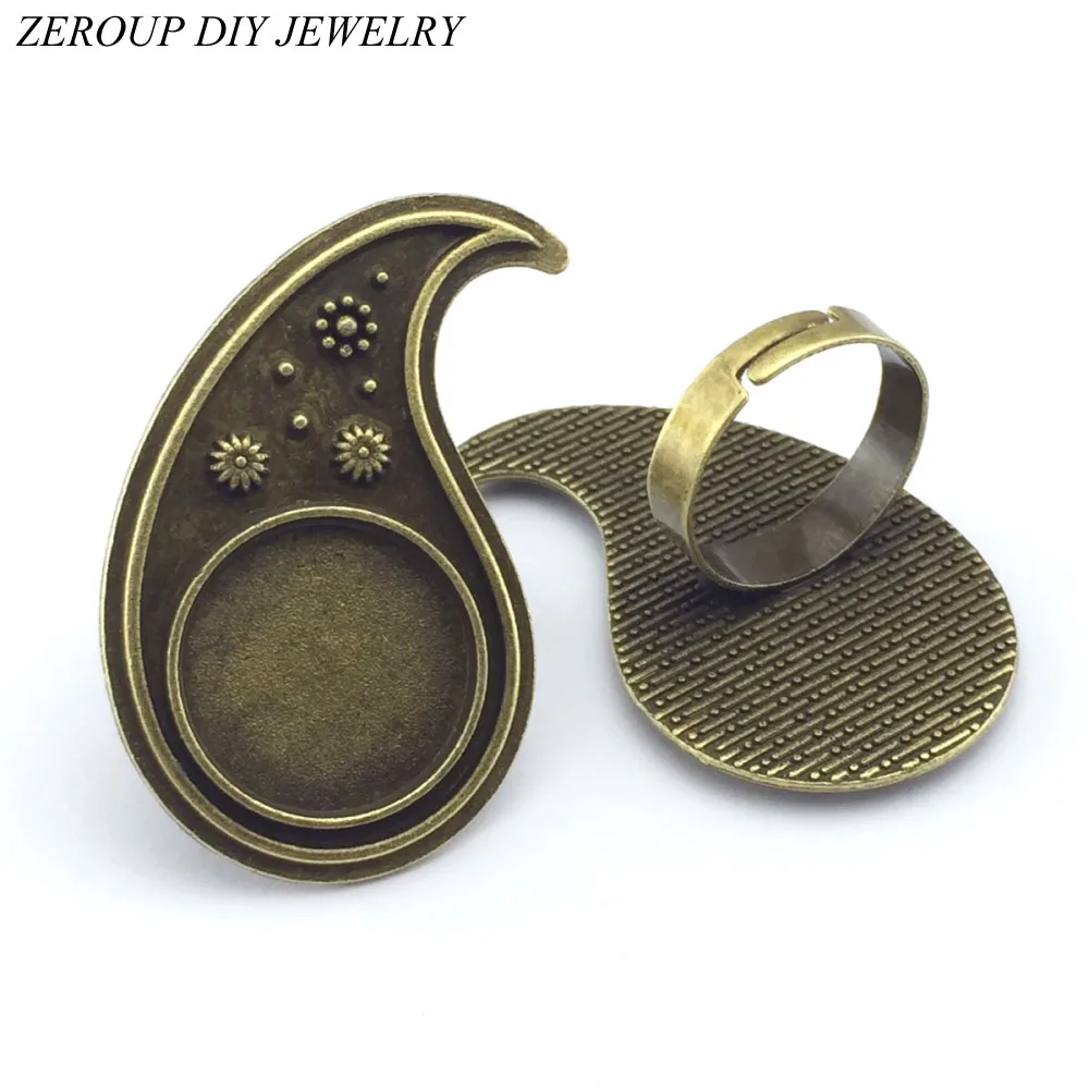 

ZEROUP 18mm 5pcs Ring Setting Antique Bronze Copper Plated Adjustable Round Glass Cabochon Blank Base Supplies For Jewelry F109