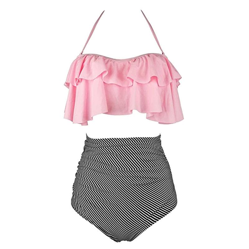 

Sexy Women High Waist Swimsuit Halter Bikinis Set Swimwear Ruffle Bandeau Bottom Bathing Suit C55K Sale