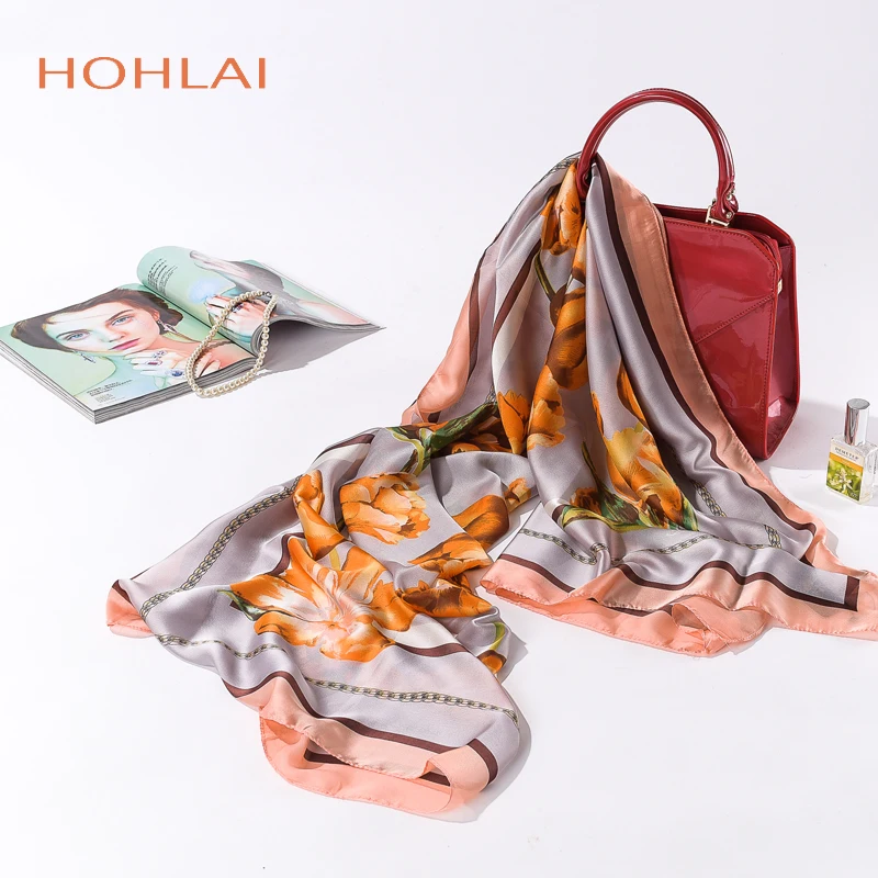 Женский шелковый шарф с цветочным принтом 90x2018|fashion scarf women|scarf womenscarf women fashion |