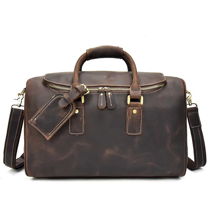 Vorderseite: Woosir Crazy Horse Leder-Vintage-Gepäck-Reisetasche