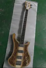 Wholesale Cnbald Rick…r 4004 4 string electric bass guitar 4003 carved flower body through neck in natural 130901