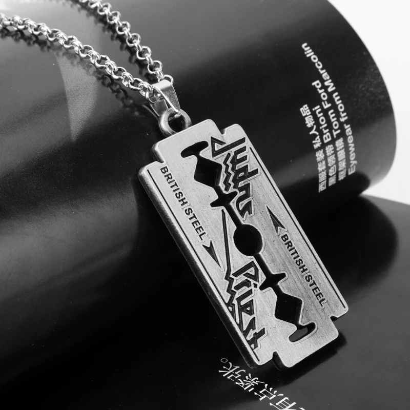 NEW] Judas Priest Stainless Steel Necklace & Rhodium Razor Blade Pendant