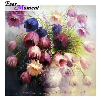 

Ever Moment Diamond Painting Handmade 5D DIY Mosaic Red Pink Tulip Full Square Drill Mosaic Artwork Diamond Embroidery 3F1334