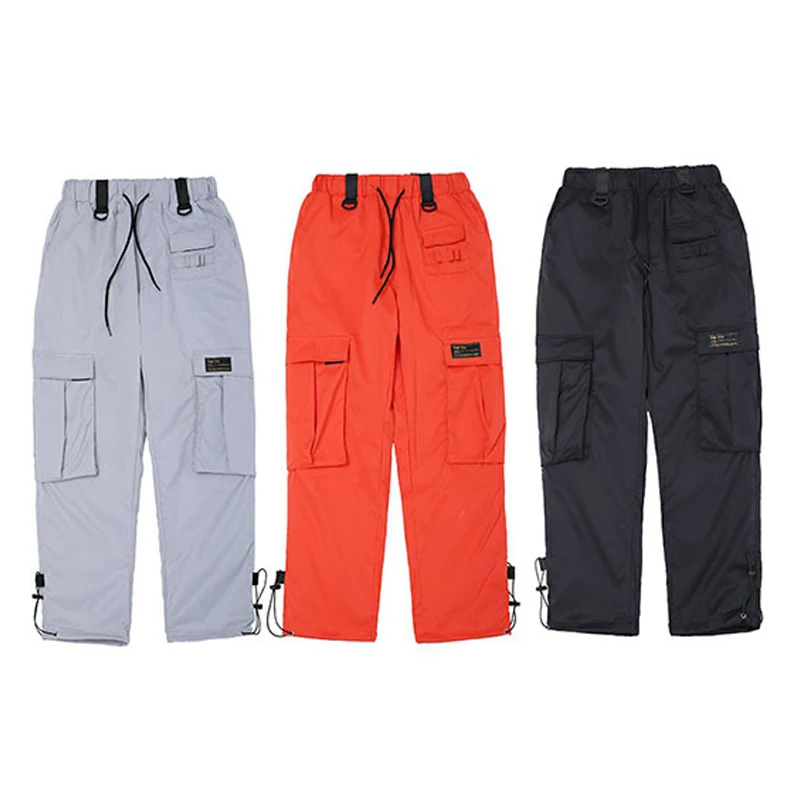 

2018 New Men Women Cargo Pants Hip Hop Elastic Waist Casual Jogger Sweatpants Pockets Decoration Orange Silver Autumn Trousers