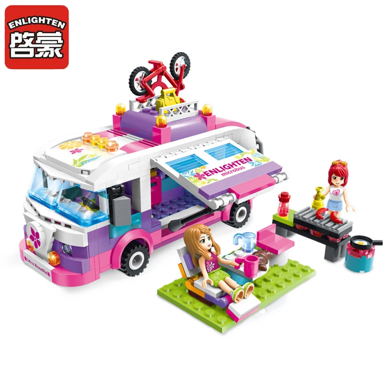 

ENLIGHTEN City Girls Princess Outing Bus Car Building Blocks Set Bricks Model Kids Classic Toys Compatible Friends Gift