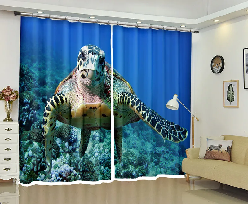 3D Window Curtains Blue sea turtle Luxury Blackout Living Room kids