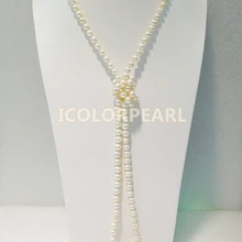 WEICOLOR 125-130 см маленький Блестящий 6-7 мм Nearround белый/розовый пресноводный жемчуг свитер ожерелье