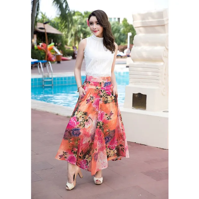 plus size elastic waist 2017 summer new women chiffon culottes plus size culottes