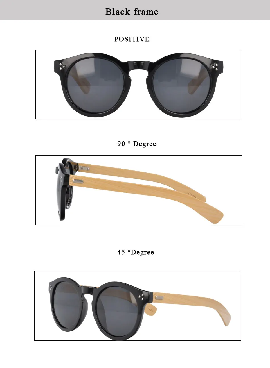 Круглый пластмассовые солнцезащитные очки с бамбуковые дужки UV400 Защита объектива fashionfor обувь для мужчин и женщин sunshadeWPB4023
