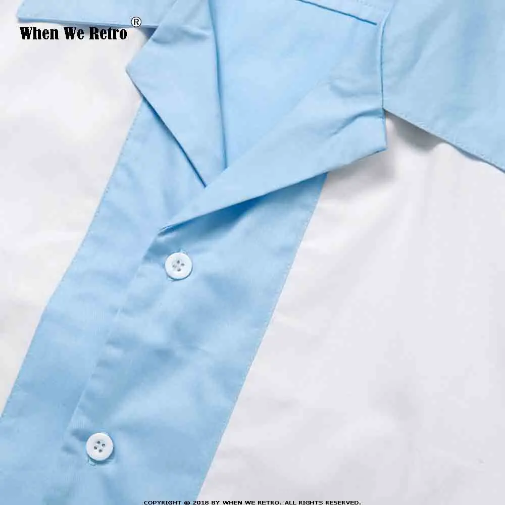 Когда мы Ретро Винтаж рубашка Для мужчин короткий рукав ST108BW плюс Размеры лоскутное светло-голубой повседневная хлопковая рубашка Для мужчин Костюмы человек рубашка