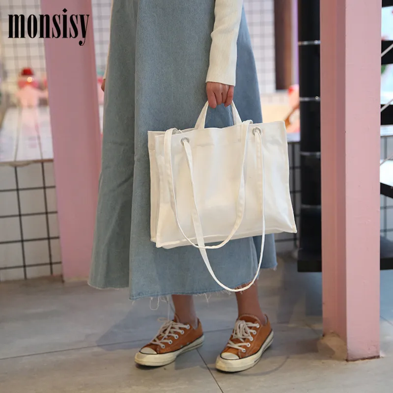 

Monsisy Heavy Duty Shopping Bag Tote Women Shoulder Bag Canvas Travel School Books Handbag Fashion Girls Portable Shopping Bag
