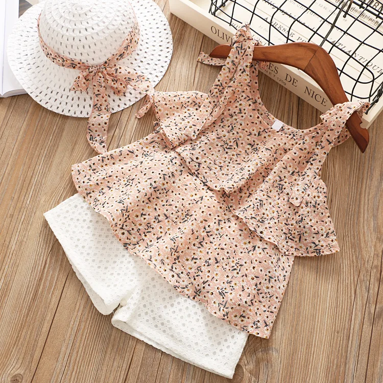 Girls Clothe Set Summer Baby Girls' Chiffon Floral Clothing Set with