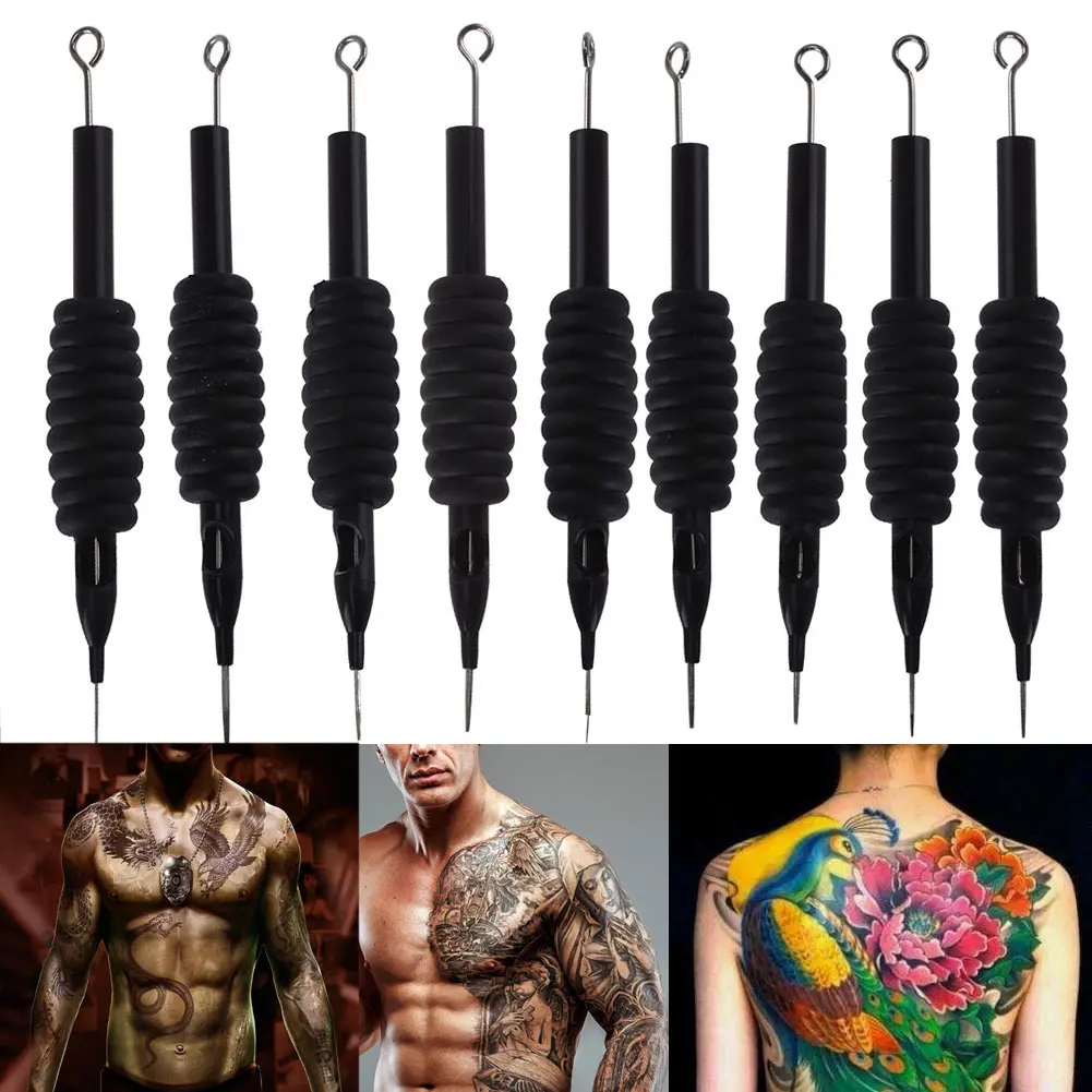 

High Quality Black 10 Pcs/Set Disposable Tattoo Needle And Tube 3/4 Grip With Tip Agujas de tatuaje Tattoo Tool
