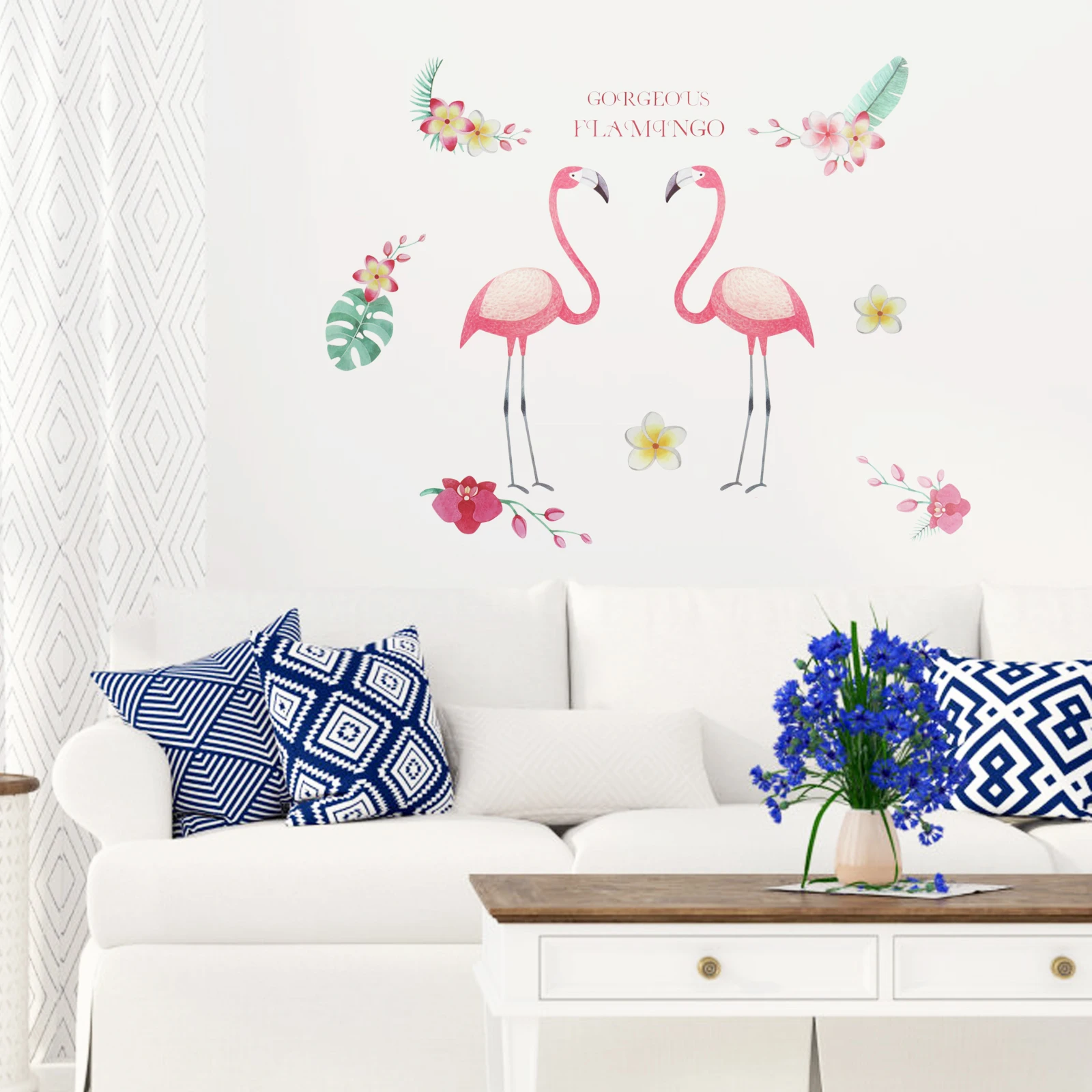 

New 60x118cm Flamingo Flower Wall Stickers Home Decor DIY Birthday Party Decorations Cartoon Animal Wall Decal PVC Mural