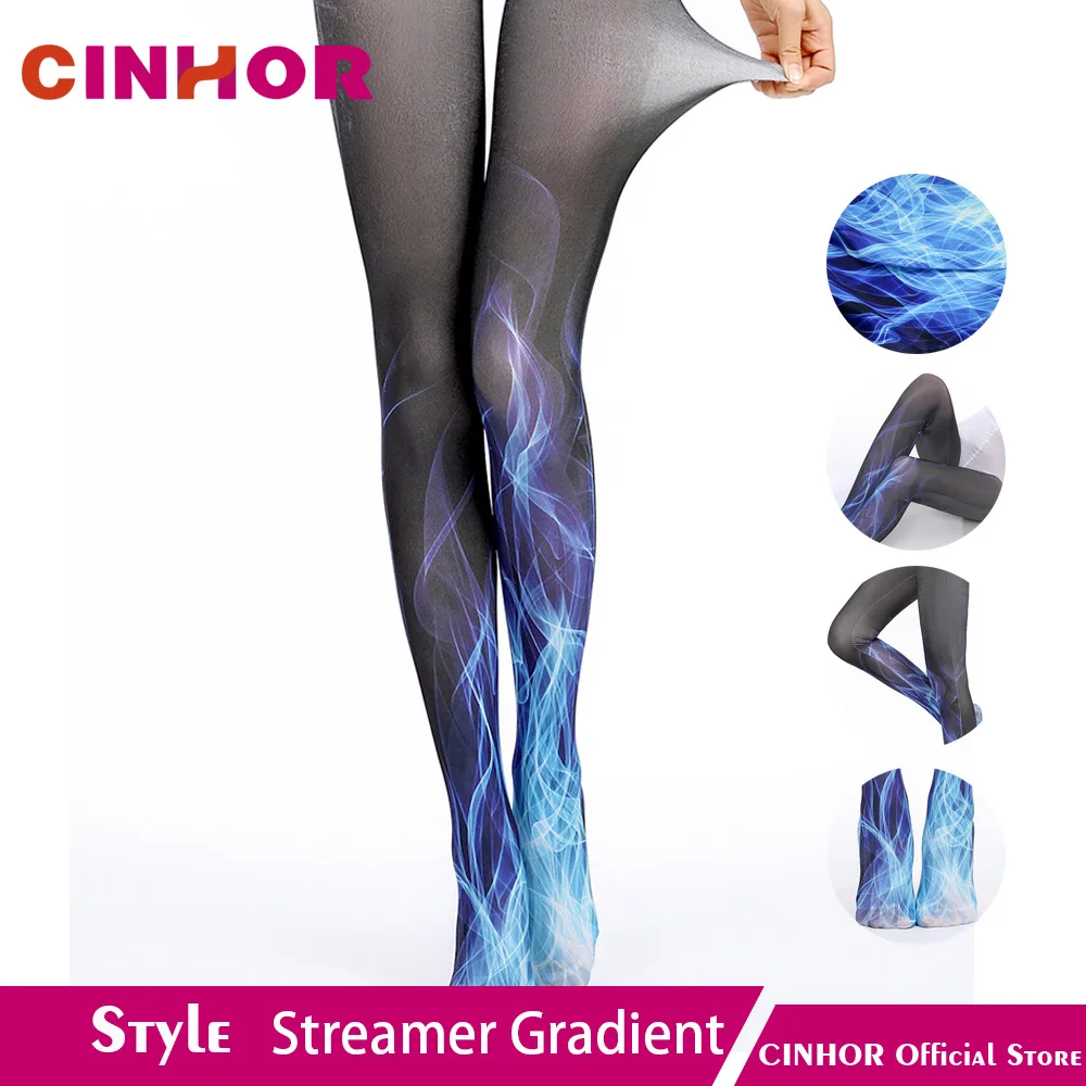 CINHOR шелковые влагоотводящие бархатные леггинсы для ног, градиентные Лолиты, Колготки с принтом, модные жаккардовые колготки для бедер - Цвет: Gray