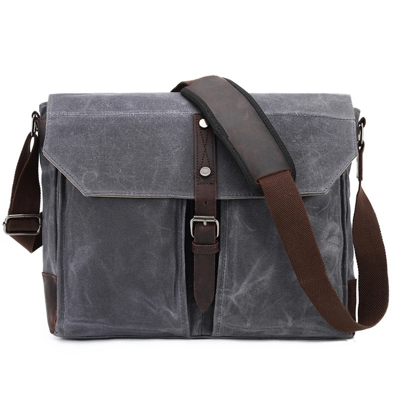 

2018 new canvas men bag vintage wax leather patchwork shoulder bag male crossbody satchels canvas bag