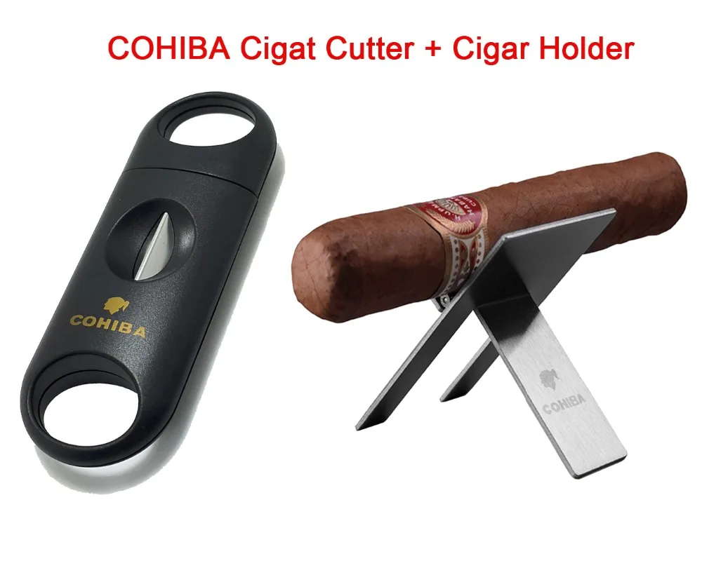 

COHIBA Cigar Accessories Set Metal V Shaped Blade Cutter With Cigar Holder Stainless Steel