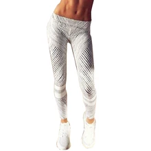2017 New Black White Striped Printed Fitness Leggings Women Sportswear Workout Skinny Pants Sexy Push Up Leggings Jeggings Femme
