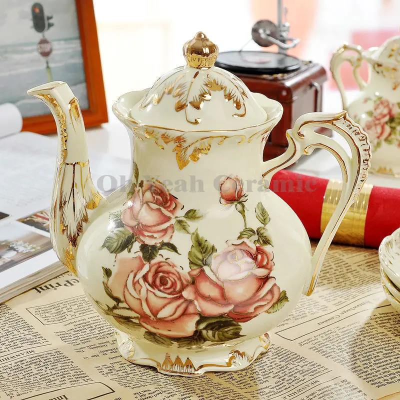 Фарфоровый кофейный сервиз цвета слоновой кости фарфоровый цветочный дизайн контур в золоте 15 шт. фарфоровый чайный сервиз чайный горшок чайная чашка