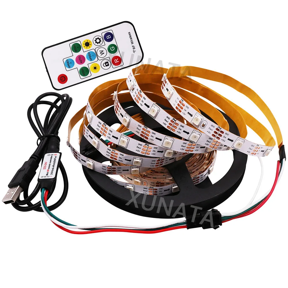 DC5V светодиодный ленточный светильник RGB WS2812B WS2811 IC встроенный 5050 адресуемый USB