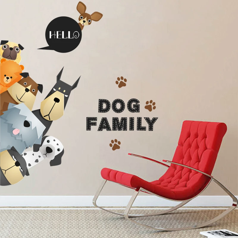 Семейные наклейки на стены с мультяшными собаками для детской комнаты, двери автомобиля, холодильника, окна, домашний декор, ПВХ Наклейки на стены, diy Фреска, художественные плакаты