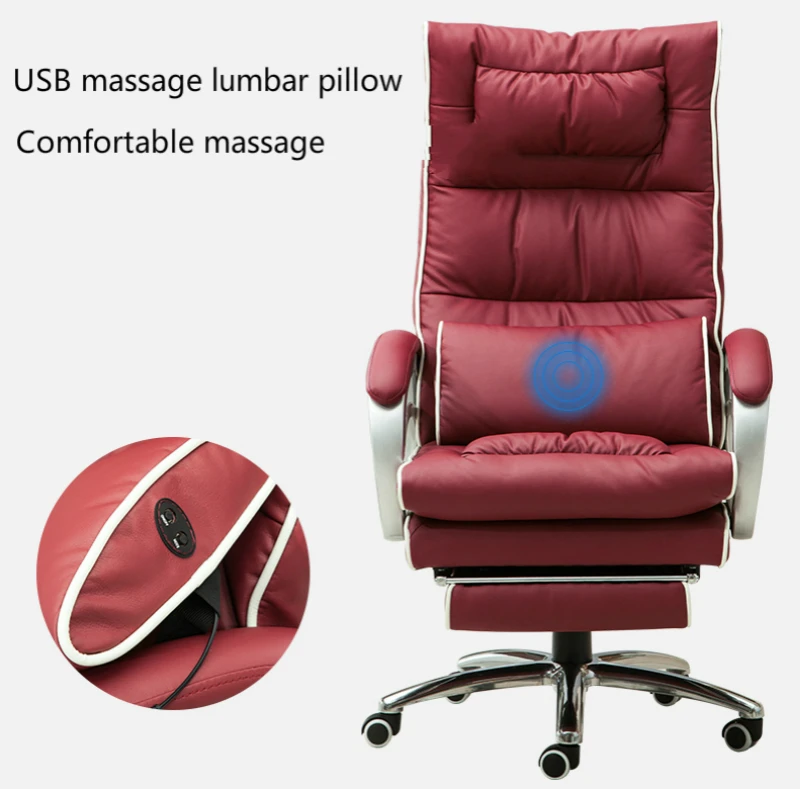 Office Chair Lifted Rotated Gaming Seat with Footrest Massage Computer Chair Reclining Boss Stool Simple Household