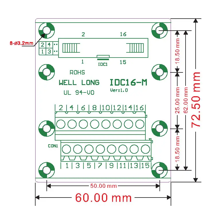 IDC16 2x8 штифтов 0," Мужской Разъем коммутационная плата, клеммный блок, разъем