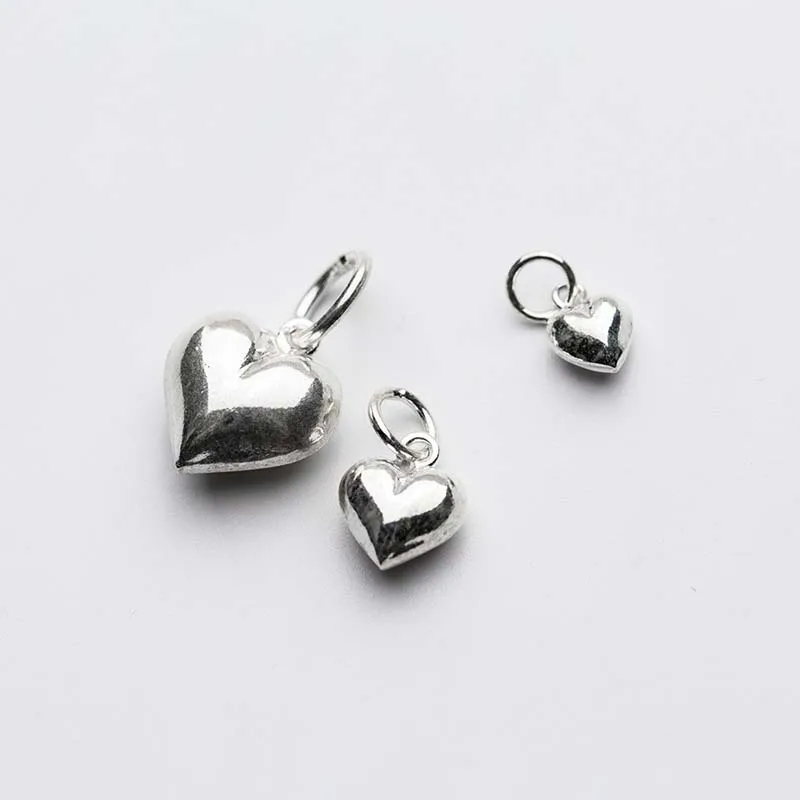 

Simple Glaze Heart Charm Accessories 925 Sterling Silver Multi Size Hand Made Pendants DIY Silver Jewelry Making For Women Gift