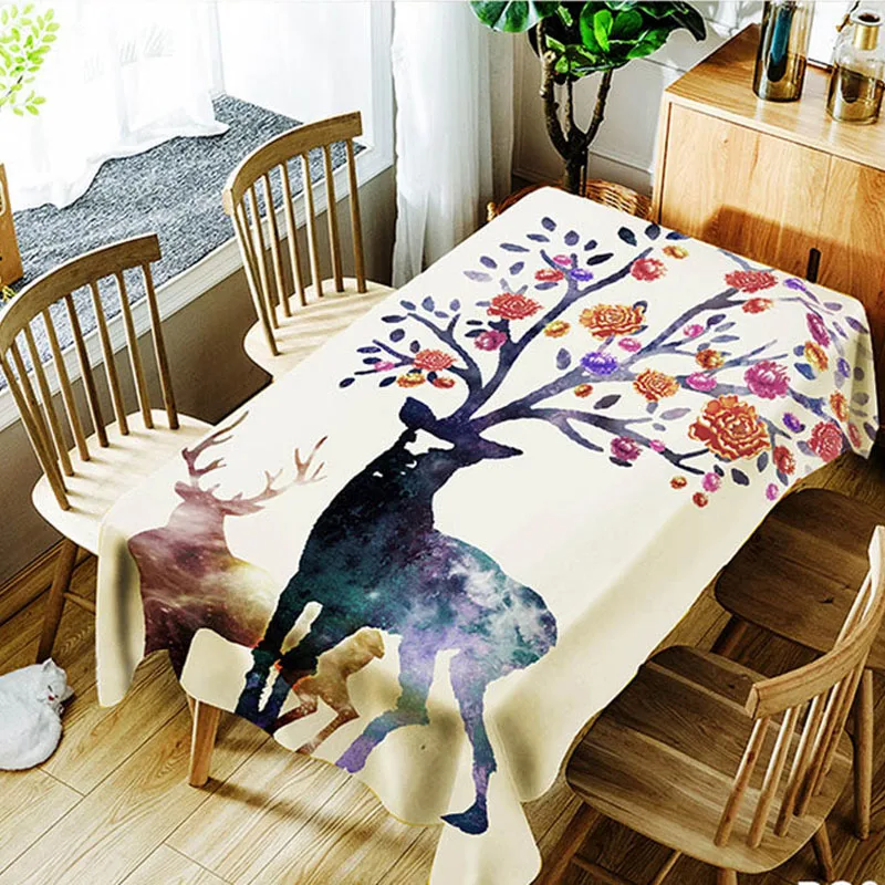  Meijuner 3D Tablecloth Christmas Deer Pattern Polyester Dustproof Waterproof Table cloth Christmas 