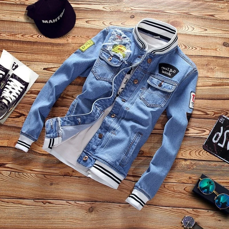 

2019 Spring Trend Casual Loose Jacket Men's Denim Jackets Slim Fit New Men Fashion Cool Stand Collar Plus Size Pilot Coat Zipper