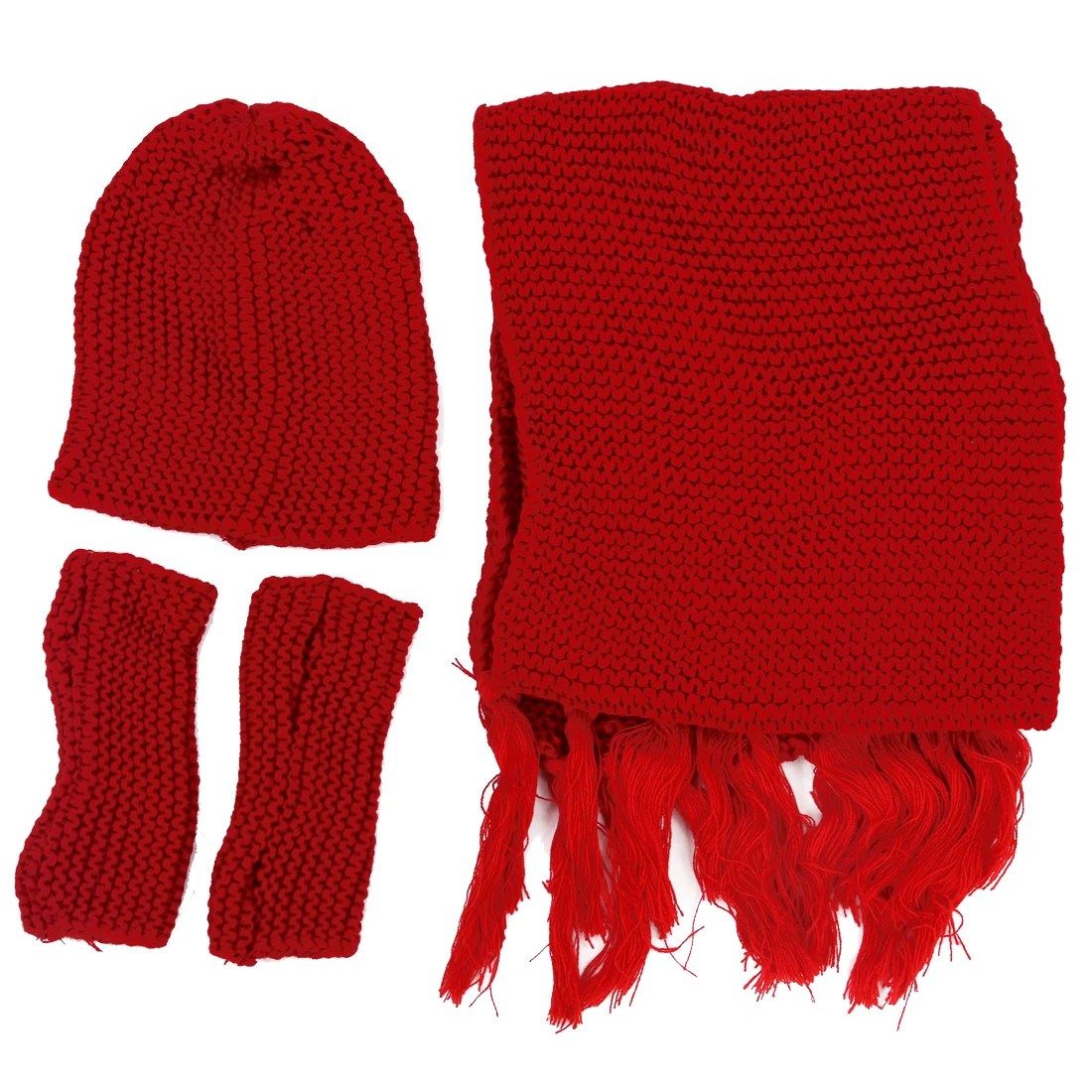 Дамы 3 шт. зимняя Мягкая Трикотажная Шапочка длинный шарф Прихватки для мангала красный