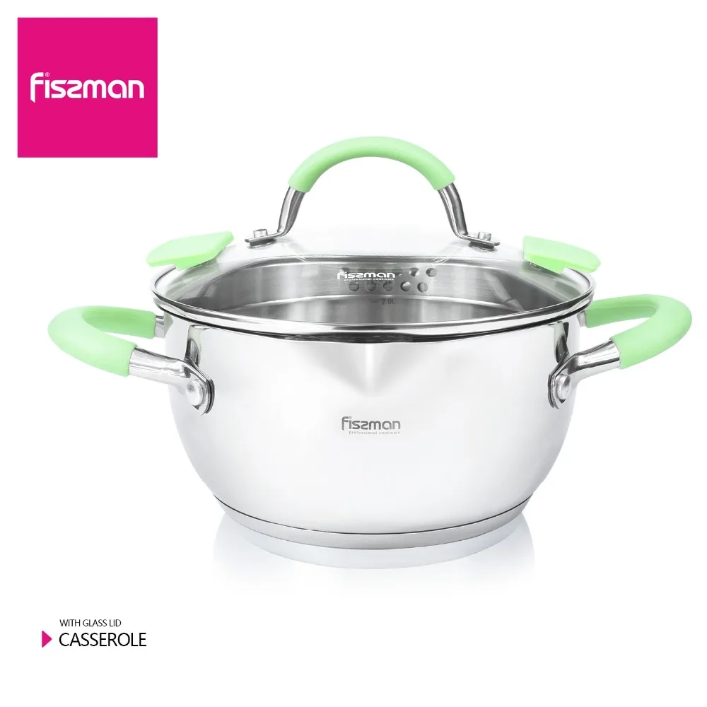 Кастрюля из нержавеющей стали FISSMAN CHARLOTTE Series 304 со стеклянной крышкой и тройным