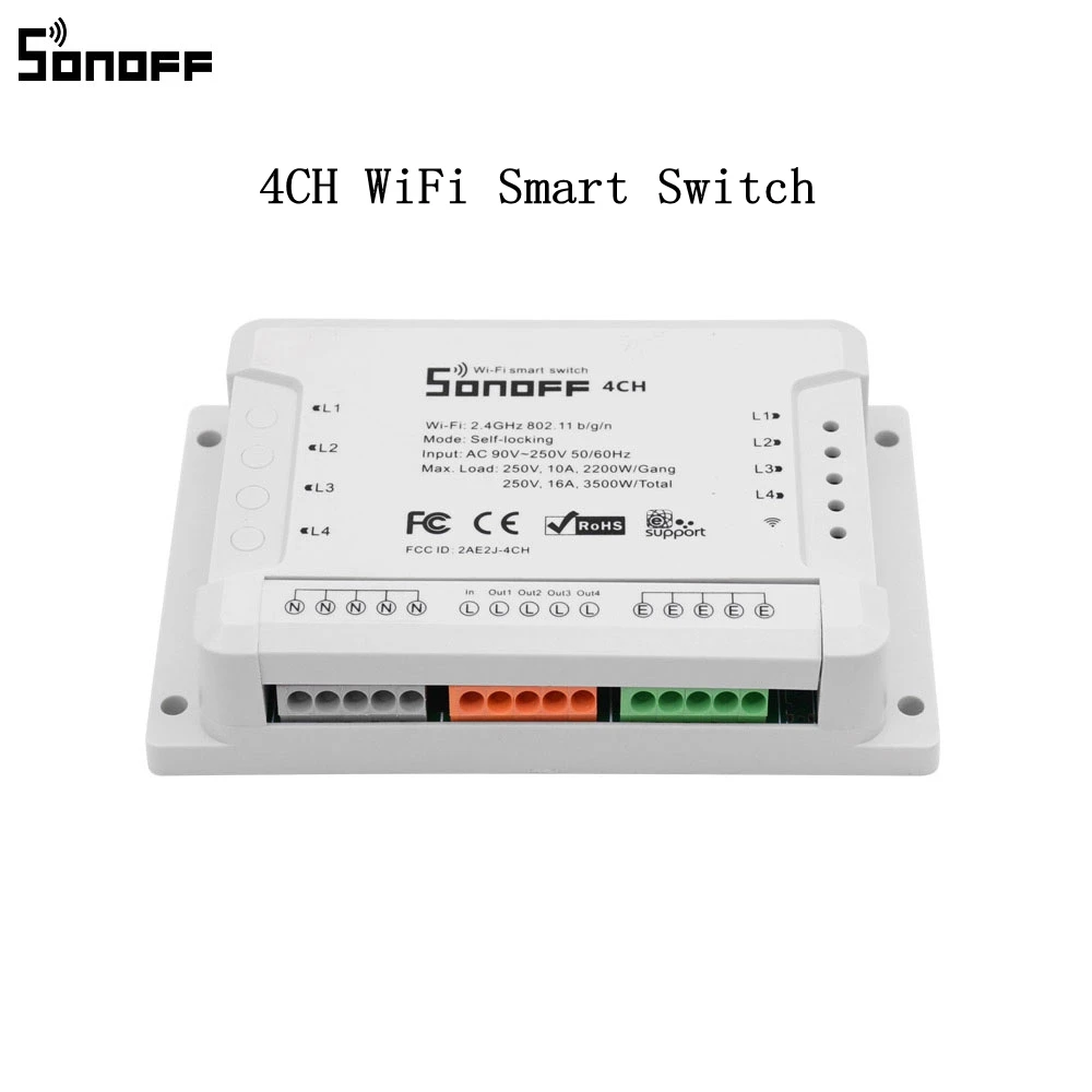 SONOFF умный дом Комплект беспроводной WiFi Температура Влажность 4CH умный переключатель человеческого тела датчик движения пульт дистанционного управления Замена - Цвет: 4CH WiFi Switch